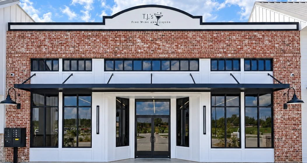 T.J.'s Fine Wine and Liquor storefront at 237 Orleans Way in Brandon, Mississippi